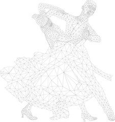 Fototapeta premium couple dancer dancing, grid triangles on white background, wireframe vector