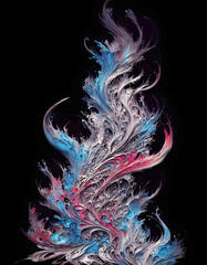 Abstract Flame on Black. Fractal Splash Art. Generative AI