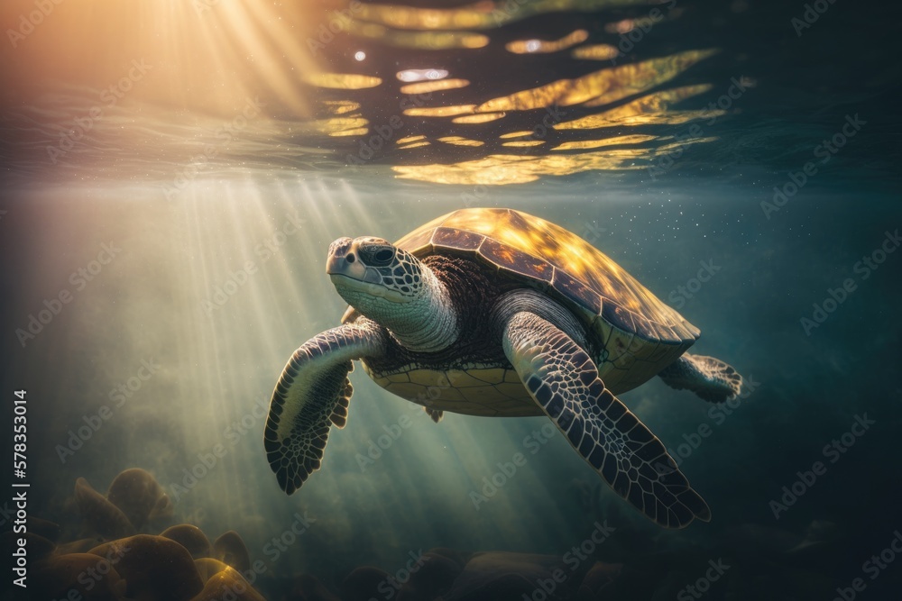 Wall mural illustration of a wild animal - sea turtle - created with generative ai