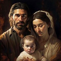 Little Jesus Christ and the holy family. AI generativ.