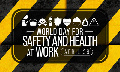 World day for safety and health at work observed each year on April 28th to promote the prevention of occupational accidents and diseases globally. 3D Rendering