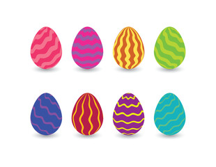 Easter eggs. Set of colorful festive Easter eggs with shadow isolated on white. Flat. Vector illustration