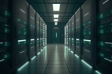 Naklejka premium server room full of servers. AI generativ.