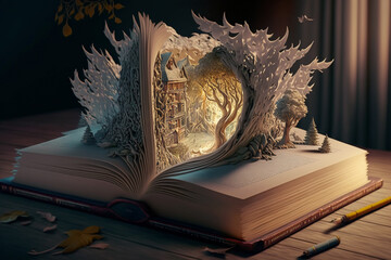 llustration of a magical book that contains fantastic stories - AI generative