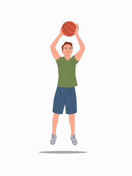 Healthy  young man in full height holding ball over his head isolated. Vector cartoon flat style illustration