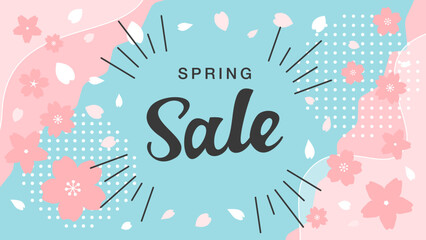 春の新生活セール、桜のスプリングセールのベクター背景イラスト素材