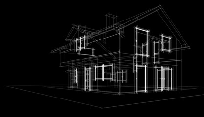 Sketch of a house 3d illustration