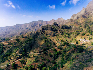 Fototapeta na wymiar Orgoes, located in Santiago, Cabo Verde, is a beautiful location to capture stunning aerial photos. With its rugged coastline and picturesque beaches, this area offers a breathtaking view