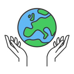 Hand holding planet earth, linear vector icon. Save the planet. Earth day symbol. World Environment Conservation.