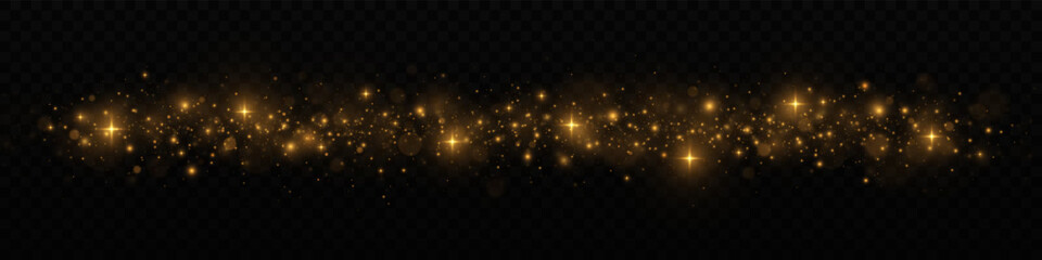Sparkling space magical dust particles. The dust sparks and golden stars shine with special light. Glitter bokeh lights is isolated on a transparent background. 