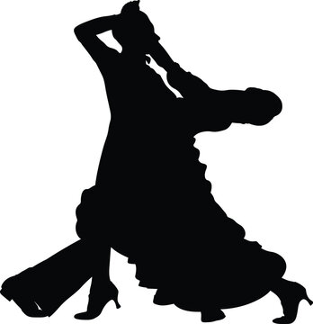 recommend clip art: sports dancer athlete dancing waltz, side view black silhouette on white background, vector illustration
