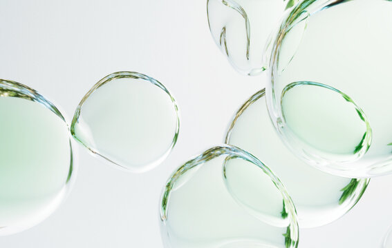 クリーンな水滴のボール, 植物が映り込む透明な雫, 環境 エコ グリーン アブストラクト © AMONT