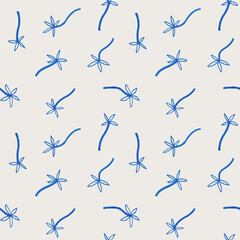 Hand drawn blue flowers seamless pattern