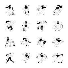 Premium Set of Happy Shopping Mini Illustrations 

