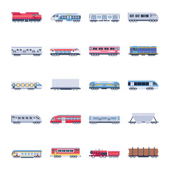 Set of Railway Transport Flat Vectors    © Vectors Market