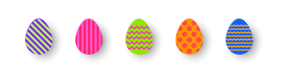 Collection of painted Easter eggs icons in paper cut style. Vector illustration