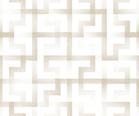 Intricate Labyrinth Linear Seamless Pattern Transparent Geometric Abstraction. Grainy Grit Faded Corner Shapes Structure Repetitive Maze Wallpaper. Loopable Modern Art Isolate Strict Classic Ornament