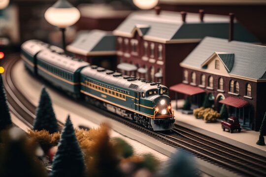 Miniature world on display model train set brings railroad history to life. Generative AI