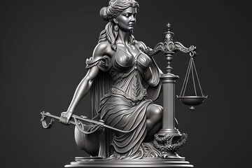 Statue of justice on a black background. Generative AI