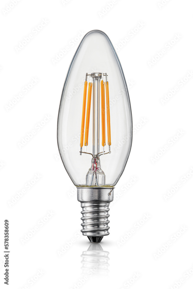 Wall mural led candle filament light bulb with e14 base isolated on white.