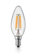 LED candle filament light bulb with e14 base isolated on white.