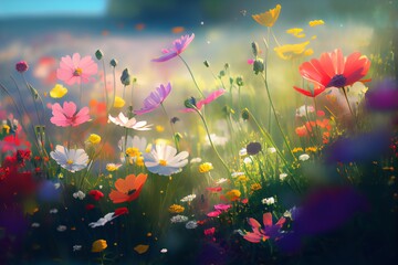 Fototapeta na wymiar Colorful Flower Meadow In Spring. Generative AI