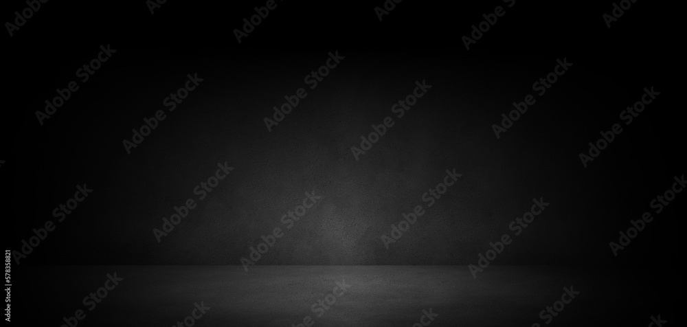 Wall mural empty dark abstract concrete room background with copy space for mock up, product display or banner 