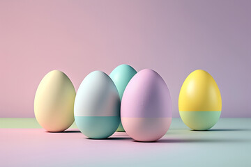 Easter pastel color block eggs, side view, close up, AI