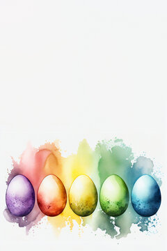 Easter different colors eggs in watercolor technique, copy space, AI