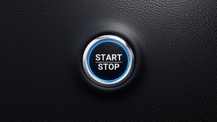 Start Stop push button, Start and stop modern car button with blue shine, Just push the button, 3D rendered illustration - obrazy, fototapety, plakaty