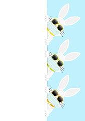 3 Weiße Osterhasen Maske Karte Sonnenbrille Vertikal Gelb/Grün/Orange Himmel