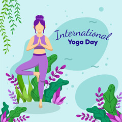 A woman poses for yoga in a shady treehouse at her home.