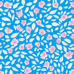 Hand drawn textured floral background in blue colors with rose and leaves.Template for letter, greeting card.A4 size format.Series of Watercolor,Oil,Pastel Backgrounds and Cards,Blank, - generative ai