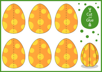 Printable craft template cut and glue paper 3d Easter egg. Vector kids game. DIY papercraft toys. Activity worksheet for children. 