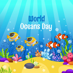 Fototapeta na wymiar Save the ocean. World oceans day design with underwater ocean.