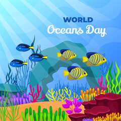 Save the ocean. World oceans day design with underwater ocean.
