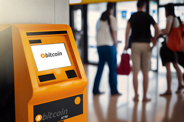 Bitcoin cryptocurrency ATM machine. Bitcoin ATM for decentralized exchange technology. Generative AI.
