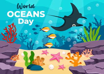 Save the ocean. World oceans day design with underwater ocean.