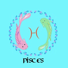Illustration of pisces sign (twin fishes in water)