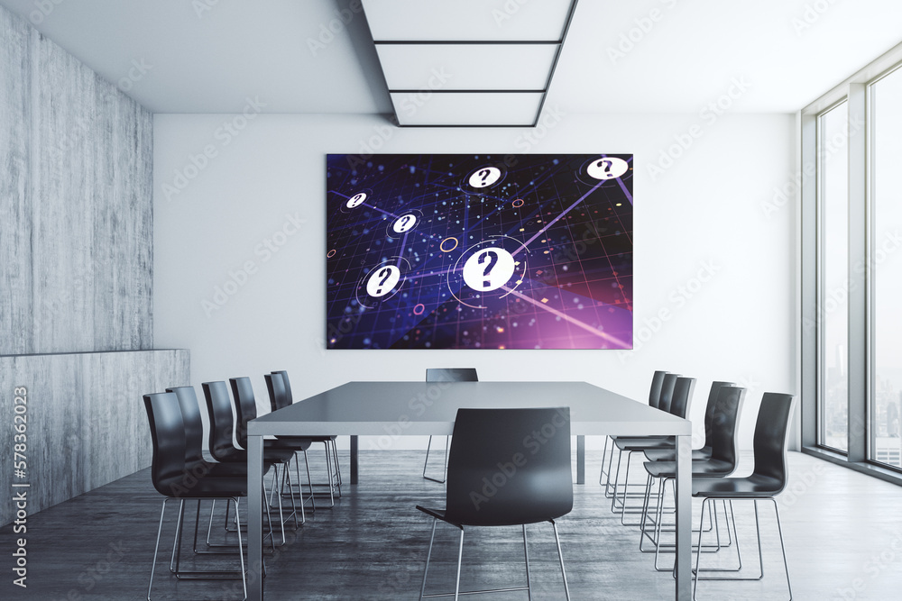 Aufkleber creative abstract question mark sketch on presentation monitor in a modern boardroom, faq and resear