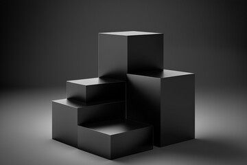 black and white modern minimal square display podium set 3d