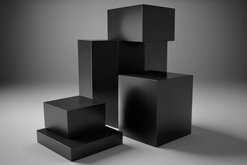 black and white modern minimal square display podium set 3d