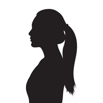 recommend clip art: Young woman with ponytail hair side view silhouette vector.
