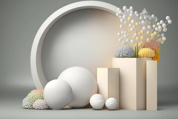 Obraz premium mockup still life scene of rainbow colors mimosa flowers, pastel light colors, generative ai illustration
