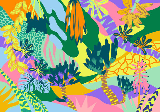 Wallpaper with bold abstract plant elements