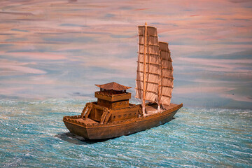 Ancient Chinese traditional merchant ship model - obrazy, fototapety, plakaty