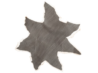 A piece of black paper torn in the shape of a star. Blank old paper template with white background and clipping path