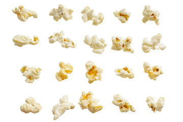 Set of tasty cheese popcorn isolated on transparent background close up, PNG. Movies, cinema and...