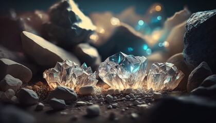 Uncut diamonds in a cave
