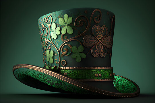 Saint Patrick's Day with a Green Top Hat and clover leaf - Generated by Generative AI